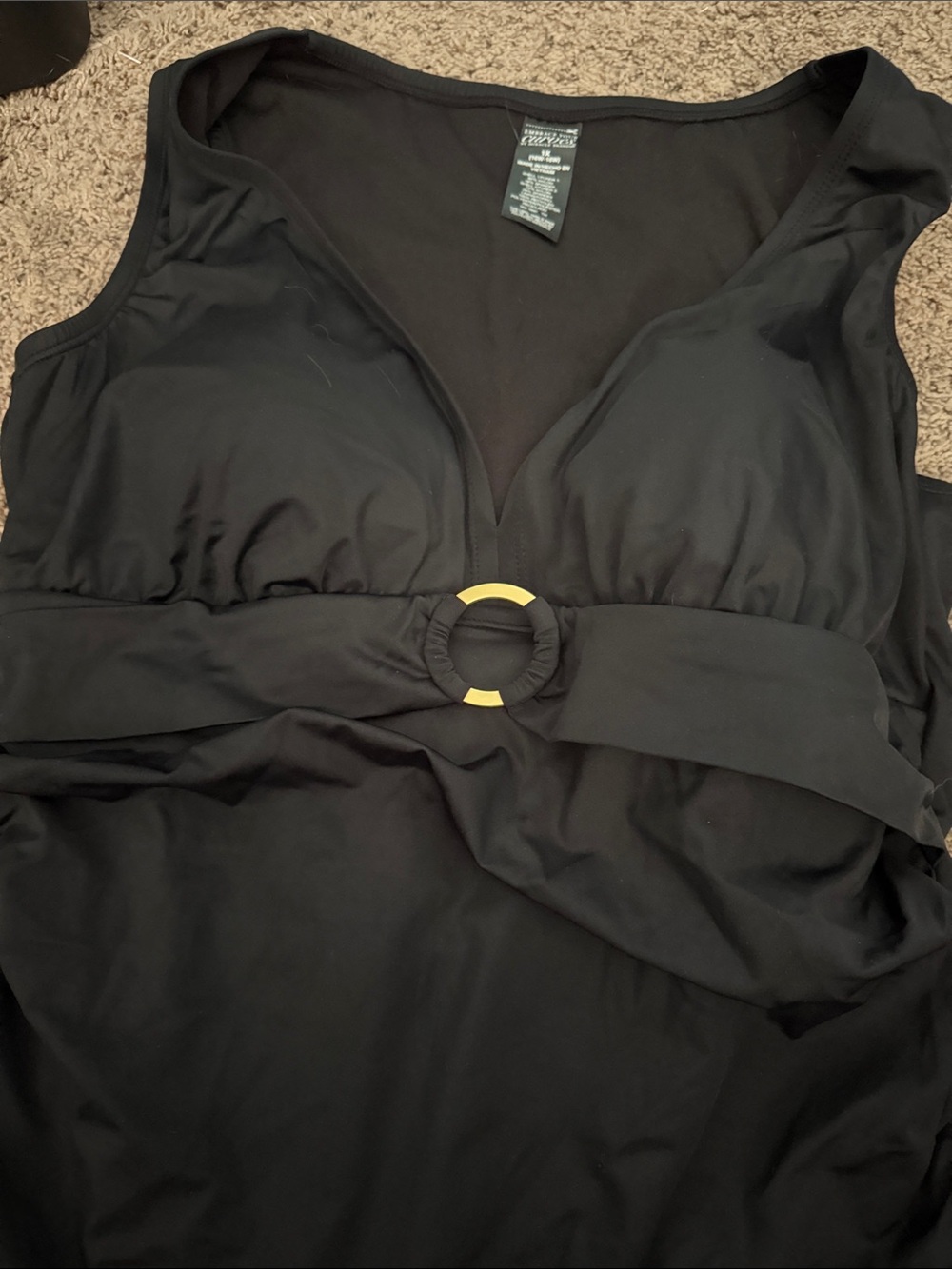 Sleek Black One-Piece Swimsuit with Center Ring Detail - Picture 2 of 3